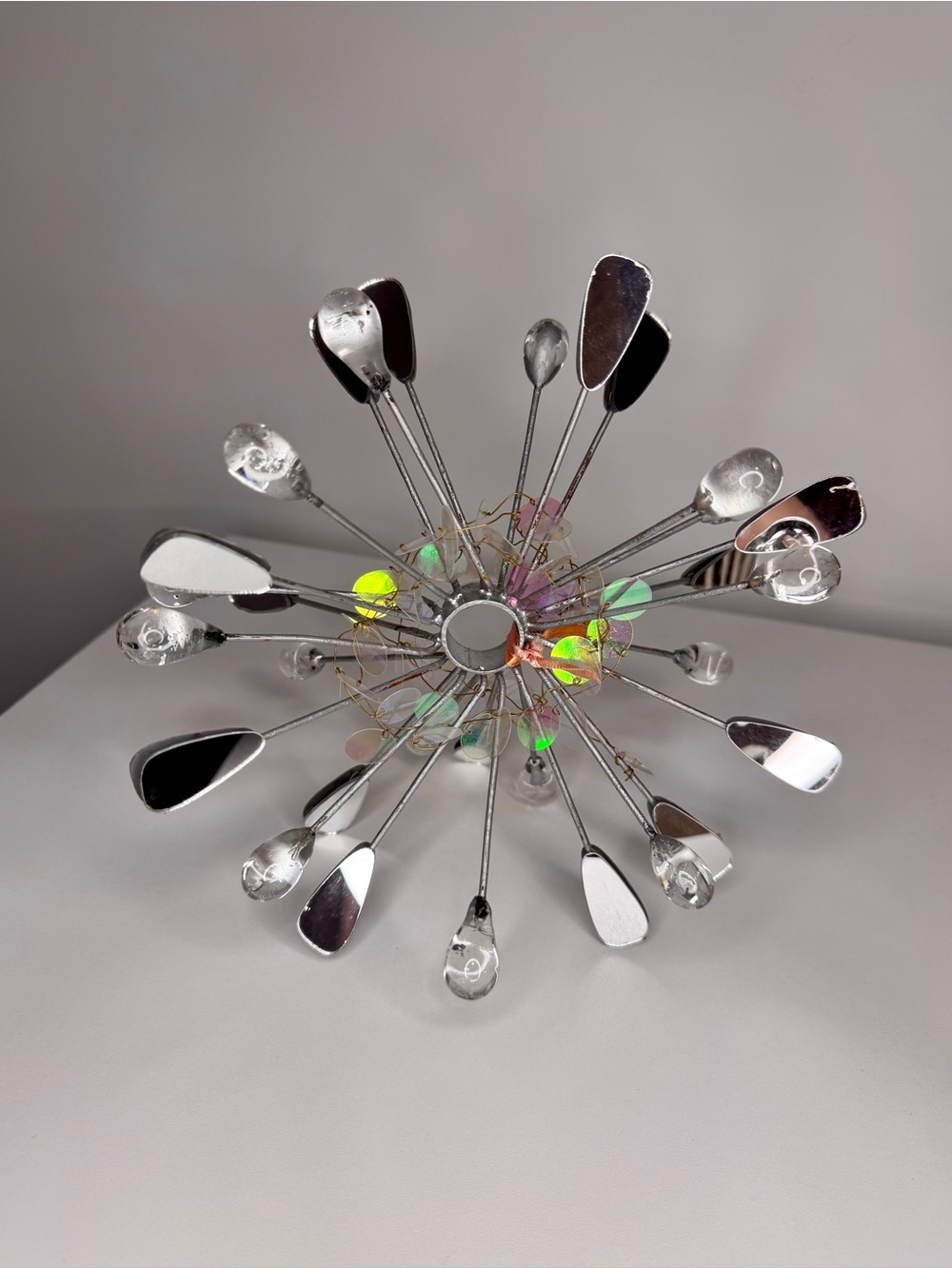 Free People Display Christmas Silver Burst Sculpture with Iridescent Discs